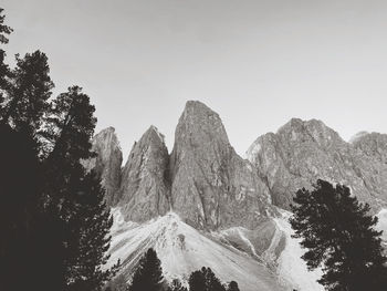 Scenic view of snow covered mountains against clear sky