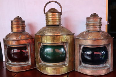 Close-up of glass bottles on table