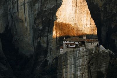 High angle view of houses on rock formations