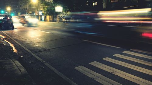Light trails on road at night