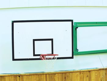 Low angle view of basketball hoop against wall