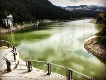 High angle view of bridge over lake