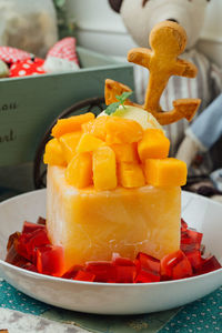 Close-up of dessert in bowl on table