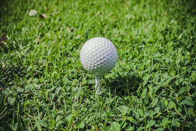 High angle view of ball on field