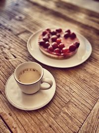 High angle view of coffee on table