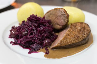 Close-up of meat in plate