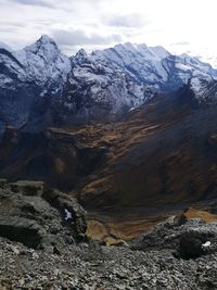 Scenic view of snowcapped mountains against sky