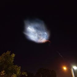 Low angle view of illuminated tree against sky at night
