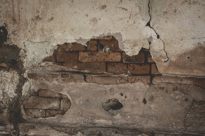 Close-up of abandoned brick wall