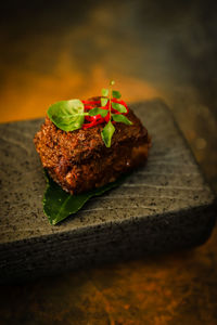 Beef rendang, the padangnese beef dry stew, in haute cuisine style