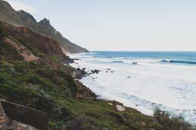 Scenic view of sea against clear sky