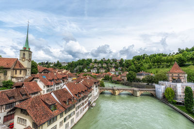 High angle view of buildings in city