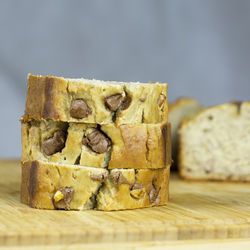 Close-up of bread on cutting board