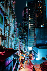 Illuminated buildings in city at night