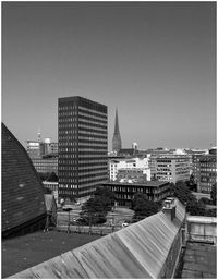 View of buildings against clear sky