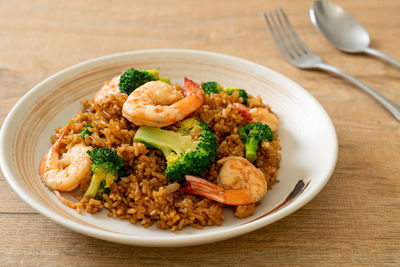 Close-up of food in plate on table