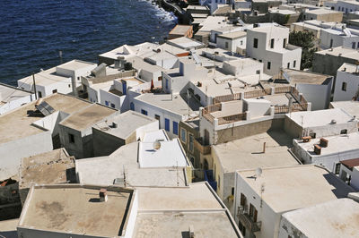 High angle view of houses against sky