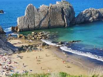 High angle view of people on beach