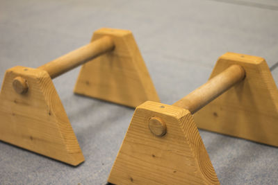 High angle view of cross on table