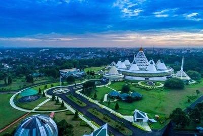 High angle view of buildings in city