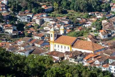 High angle view of buildings in town