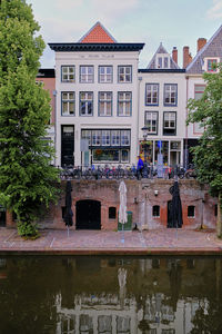 Buildings by lake