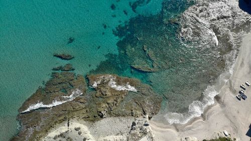 High angle view of rocks on beach