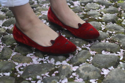 Low section of woman standing on rock
