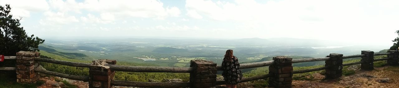 mountain, fence, railing, tranquil scene, sky, tranquility, scenics, landscape, beauty in nature, mountain range, nature, sunlight, cloud - sky, idyllic, non-urban scene, protection, remote, outdoors, day, observation point