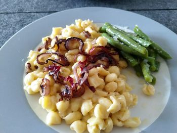 High angle view of breakfast served in plate