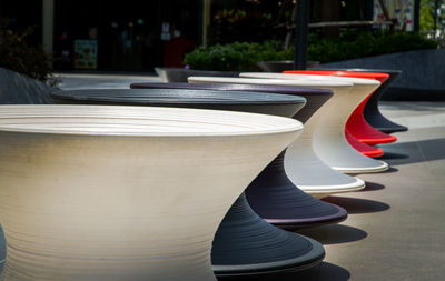 Close-up of umbrellas on table