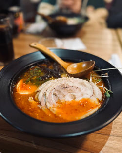 Close-up of food in plate on table