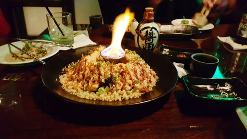 High angle view of food on table