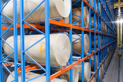 Close-up of metal pipes in factory