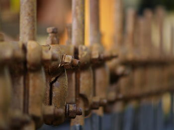 Close-up of rusty metal fence