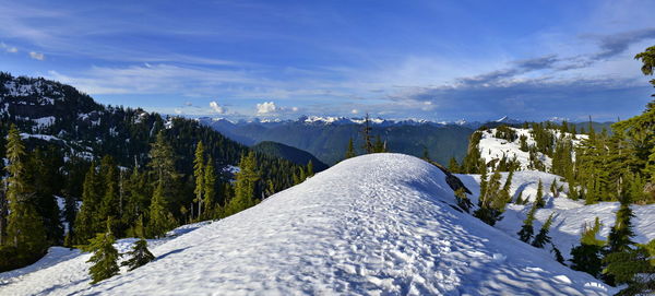 Scenic view of snowcapped mountains against sky