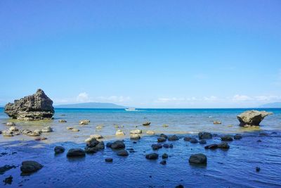 Scenic view of sea against blue sky