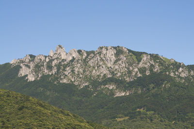 Low angle view of mountain against clear sky