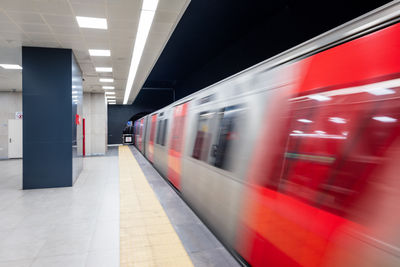 Blurred motion of train at airport