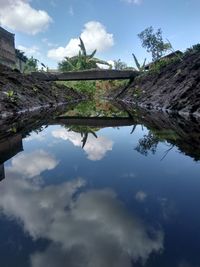 Low angle view of lake against sky