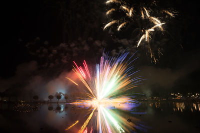 Firework display at night