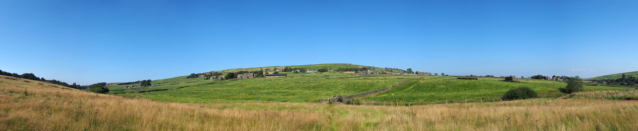 Scenic view of land against clear blue sky