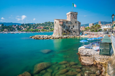 The castle on the sea, built in the xvi century, in the village of rapallo on the italian riviera