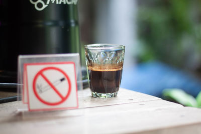 Close-up of coffee on table