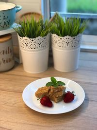 Close-up of breakfast served on table