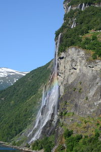 Scenic view of waterfall against clear sky