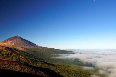 Scenic view of el teide volcano against blue sky