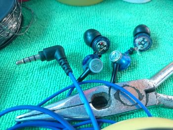 High angle view of computer keyboard on table