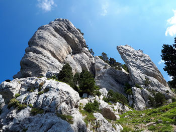 Low angle view of rocks against sky