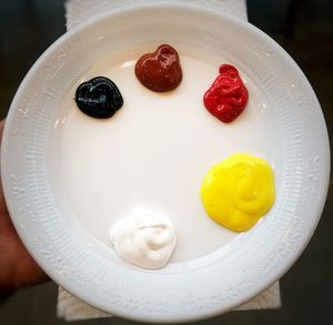 High angle view of dessert in plate on table